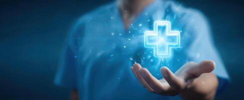 The Healthcare Professional Displaying a Digital Medical Cross in Their Hand photo