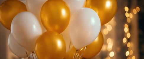 The cheerful display of golden and white balloons for festive celebrations photo