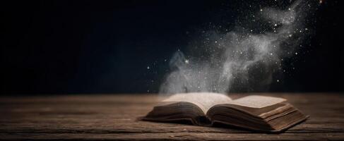 The magical book revealing stories and dreams in a mystical atmosphere. photo