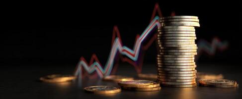 The stack of coins represents financial growth with market trends and data analytics. photo