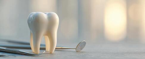 The dental tooth model with tools highlighting modern oral healthcare. photo