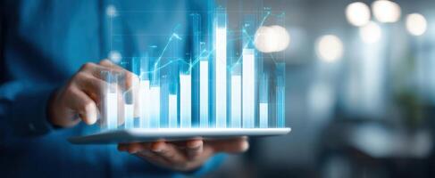 The tablet displaying dynamic growth visualization for business analytics and insights. photo