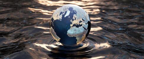 The globe reflecting in water showcasing Earth's beauty and connectivity. photo