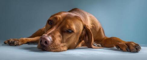 The relaxed dog lounging on a soft surface with a serene expression. photo
