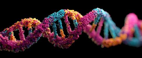 The DNA double helix with vibrant colors and intricate molecular structure. photo