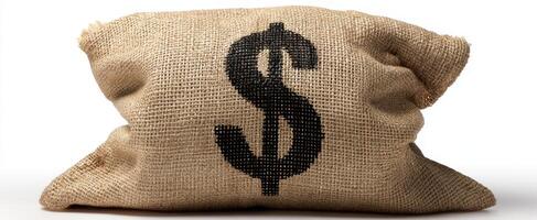 The burlap sack with a dollar sign symbolizing wealth and prosperity. photo