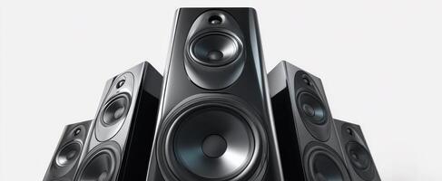 The array of modern audio speakers showcasing elegant design and powerful sound. photo