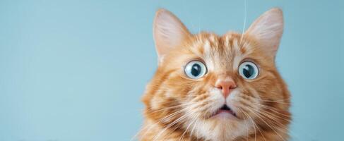 The surprised ginger cat with big blue eyes and a charming expression photo