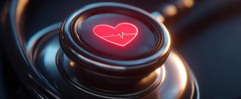 The stethoscope button featuring a glowing heart symbol for health monitoring photo