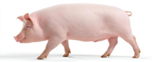 The adorable pig walking gracefully on a farm environment. photo