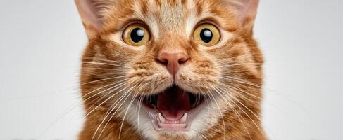 The adorable and excited ginger cat showcasing pure happiness and joy. photo