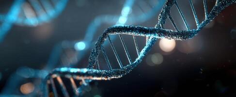 The intricate structure of a DNA double helix illuminated in blue light. photo