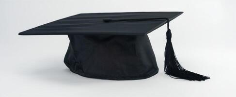 The black graduation cap symbolizing academic achievement and celebration. photo