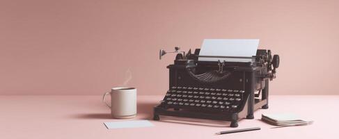 The vintage typewriter and coffee cup create a warm writing atmosphere. photo
