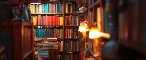 The cozy library filled with colorful books inviting quiet exploration. photo