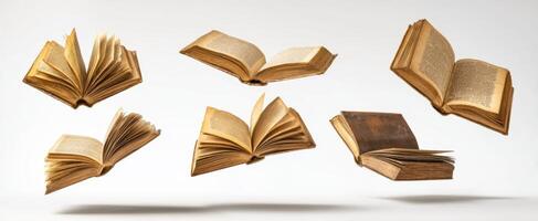 The floating books showcasing the beauty of literature and imagination. photo
