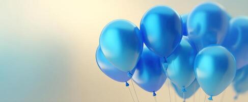 The cluster of glossy blue balloons floating against a soft backdrop. photo