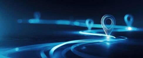 The glowing location markers illuminating a digital navigational path. photo