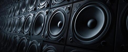 The collection of speakers arranged in a modern audio setup for immersive sound photo