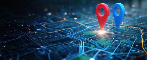 The vibrant map with colorful location markers highlighting navigational points. photo