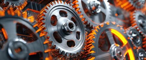 The Intricate Design of Metallic Gears with Orange Accents photo