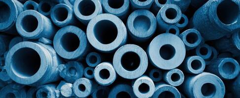 The colorful collection of circular tubes displaying industrial design elements. photo