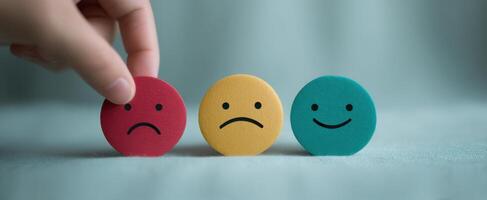 The vibrant emotional faces representing happiness, sadness, and neutrality in choices. photo