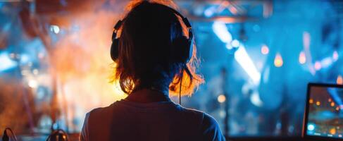 The DJ creating an electrifying atmosphere at a lively music event photo