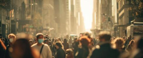 The bustling crowd navigating the vibrant streets of a lively urban metropolis. photo