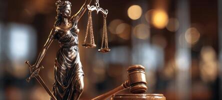 The Lady Justice Statue Holding Scales with a Gavel in Courtroom Setting photo