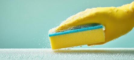 The bright yellow sponge used for effective and hygienic cleaning tasks. photo