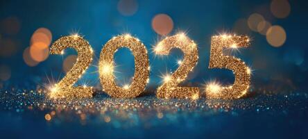 The sparkling numbers 2025 celebrating the New Year with vibrant background. photo