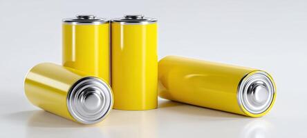The vibrant yellow batteries arranged in a modern, stylish composition on white background. photo