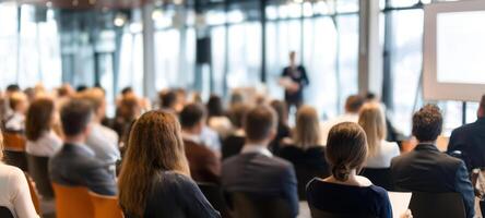 The engaged audience participating in a professional conference presentation. photo