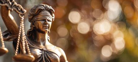 The Lady Justice statue symbolizing law and fairness in a blurred background. photo