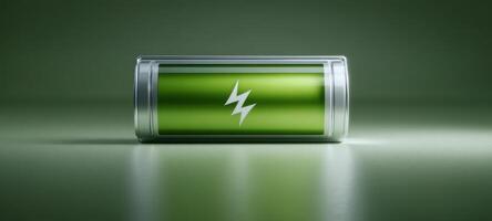 The modern energy battery with a sleek green design for eco-friendly applications. photo