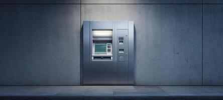 The modern ATM machine against a minimalist concrete wall in urban setting photo