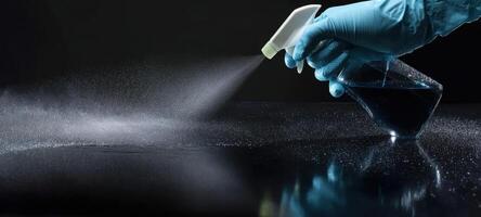 The hand holding a spray bottle for cleaning surfaces effectively. photo