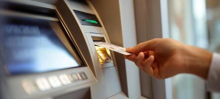 The ATM processing a card transaction in a modern banking environment. photo