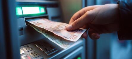 The ATM dispensing cash to a customer during a transaction. photo