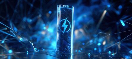 The luminous battery representing energy innovation in a futuristic design. photo