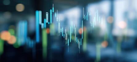 The financial chart displaying market trends and trading analysis in a modern setting. photo