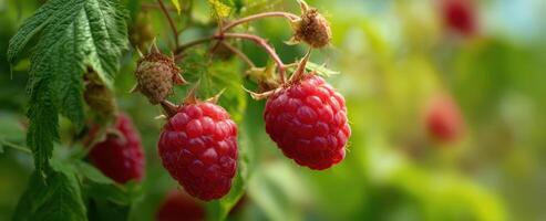 Raspberries on the plant photo