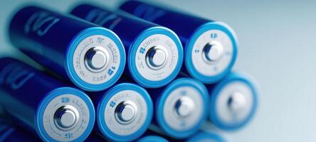 The collection of blue batteries showcasing modern energy storage technology. photo