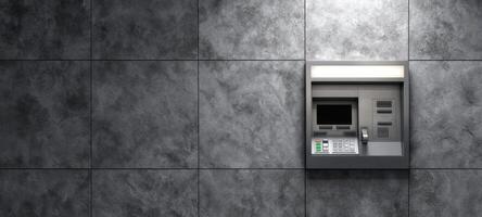 The automated teller machine against a textured wall in a modern setting. photo
