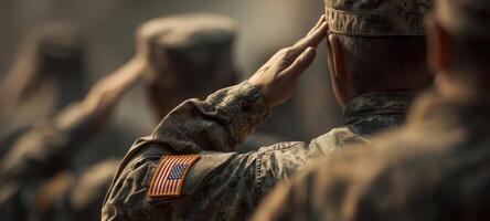 The salute of American soldiers honoring their commitment and service during a military ceremony. photo