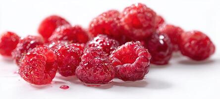The Fresh Raspberries Piled Beautifully on a White Surface photo