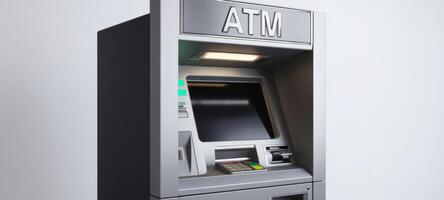 The automated teller machine set against a clean background for financial transactions. photo