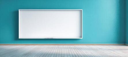 The modern whiteboard on a turquoise wall in a stylish interior space. photo