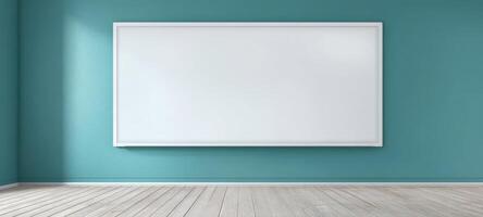 The empty classroom with a whiteboard set against a teal wall. photo